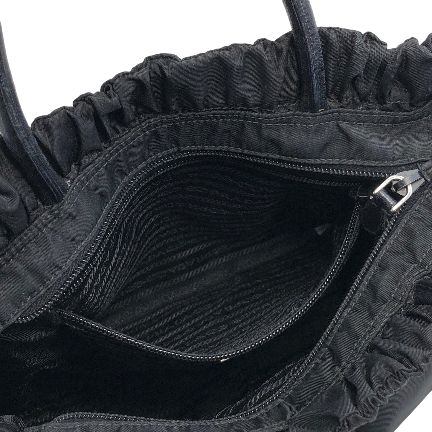 PRADA Triangle Logo Ribbon Nylon Two-way Handbag Shoulder bag Black Vintage 63mv45