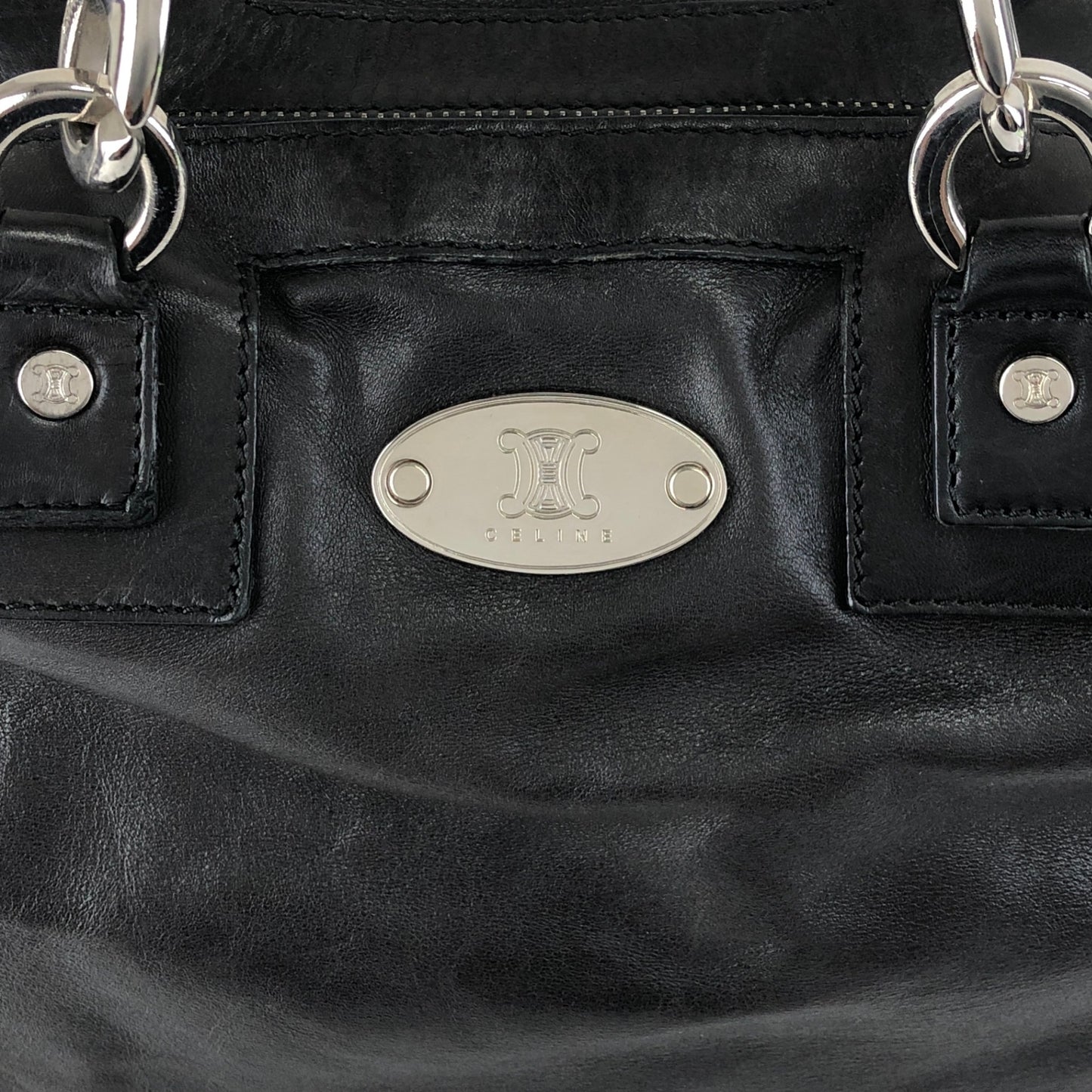 CELINE Triomphe Logo Handbag Black Vintage 5y5pjn