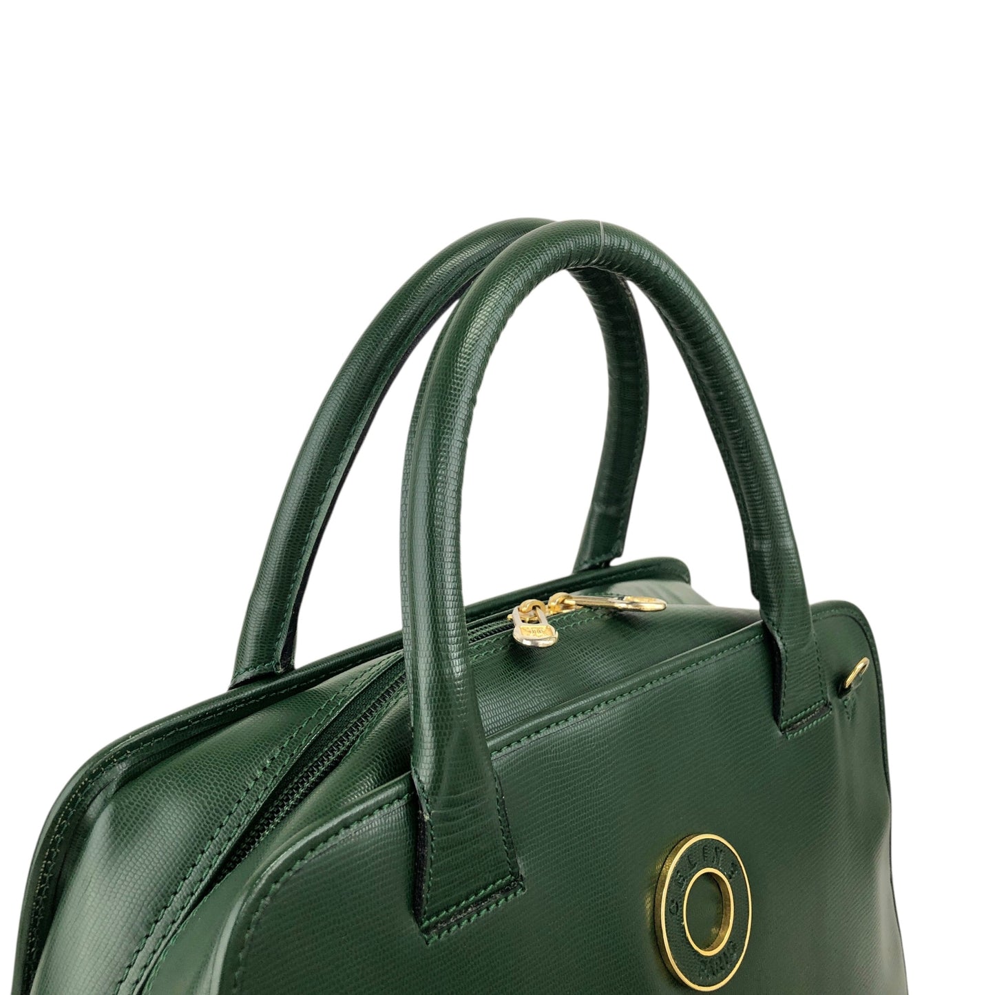 CELINE Circle Logo Two-way Handbag Shoulder bag Green Vintage 25jwbg