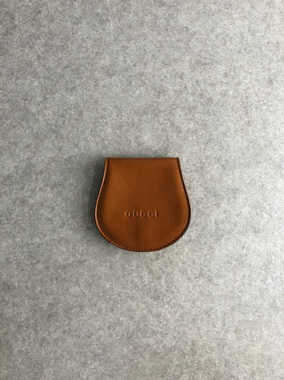 GUCCI Logo Embossed Coin Purse Brown Vintage 86ajph