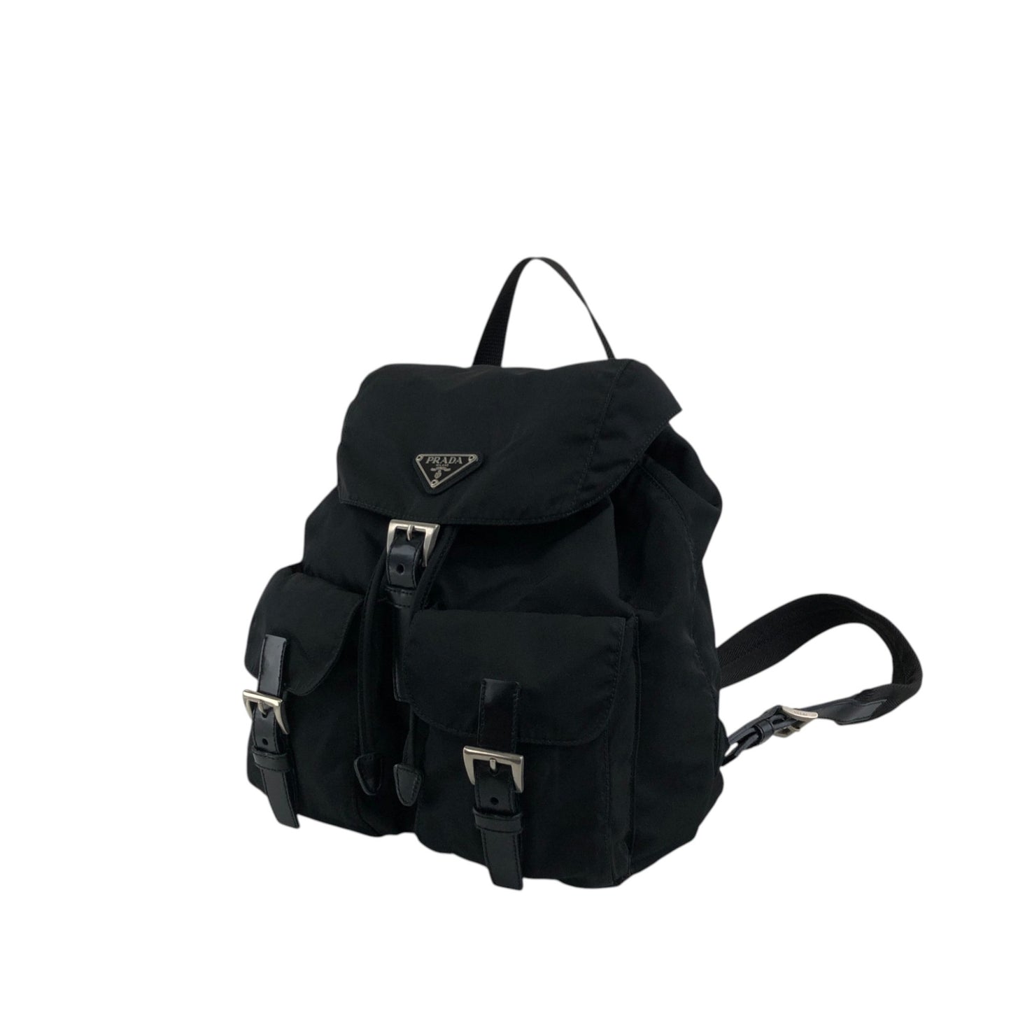 PRADA Tessuto Triangle Logo Double Pocket Backpack Black Vintage vjpnrf