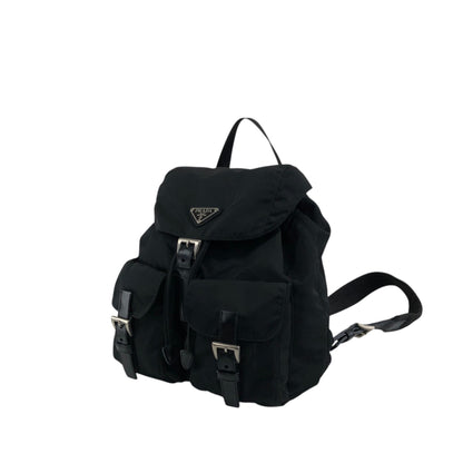 PRADA Tessuto Triangle Logo Double Pocket Backpack Black Vintage vjpnrf