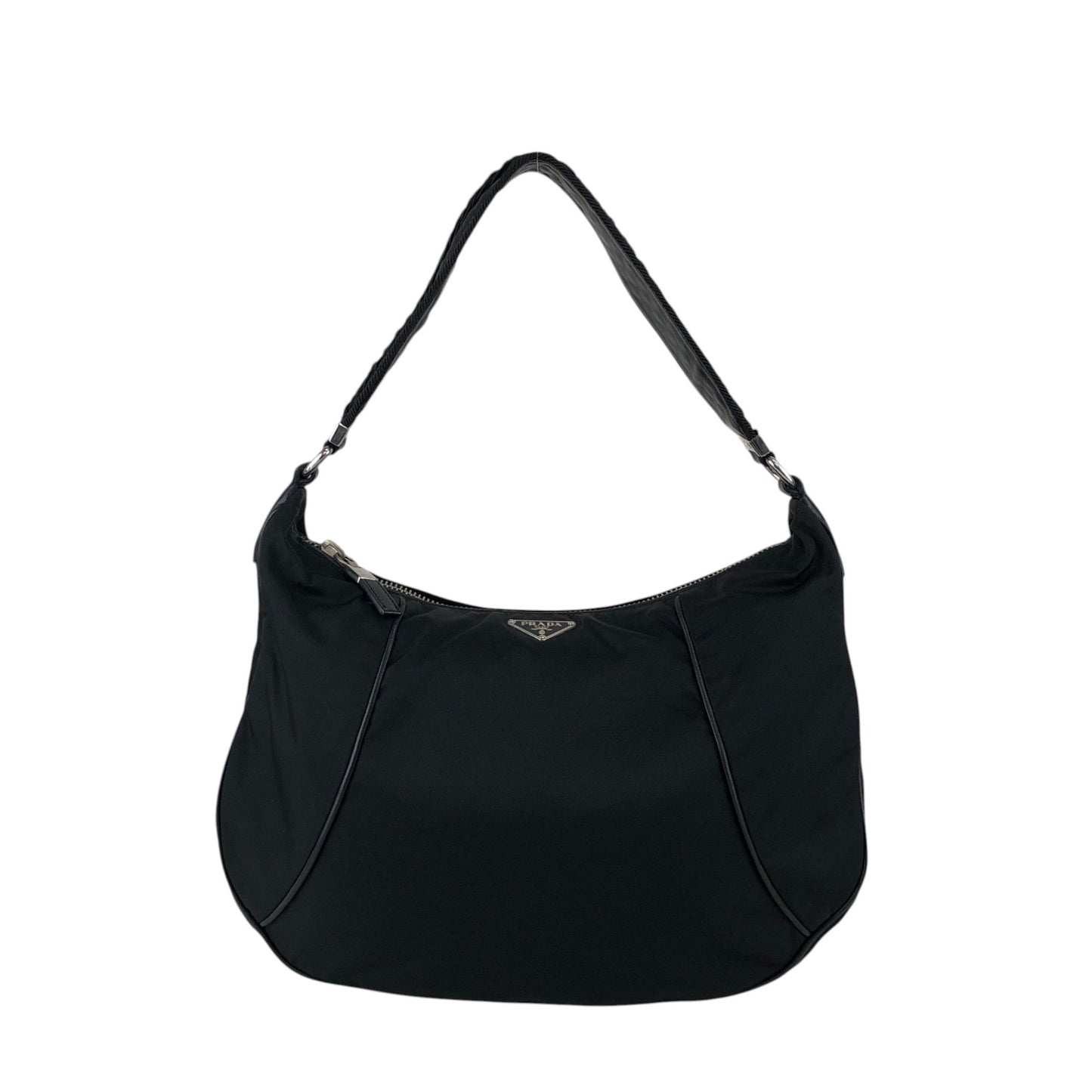 PRADA Tessuto Triangle Logo Shoulder bag Hobobag Black Vintage hub83u