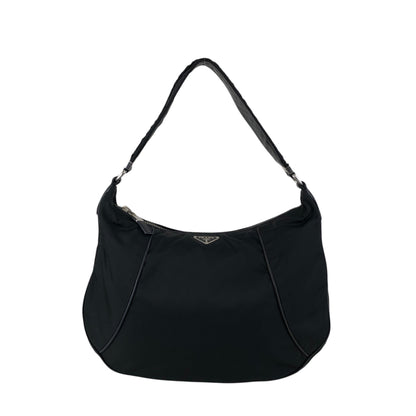 PRADA Tessuto Triangle Logo Shoulder bag Hobobag Black Vintage hub83u