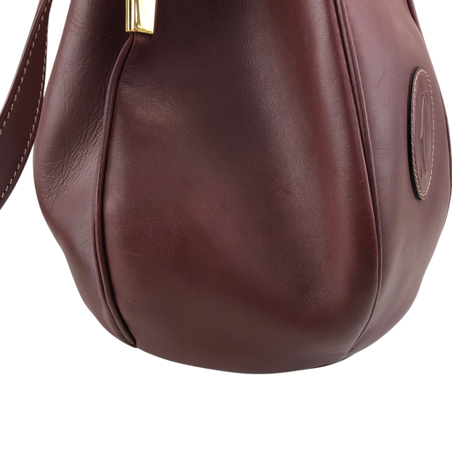 Cartier Logo Embossed Drawstring Shoulder bag Bordeaux Vintage 4by856