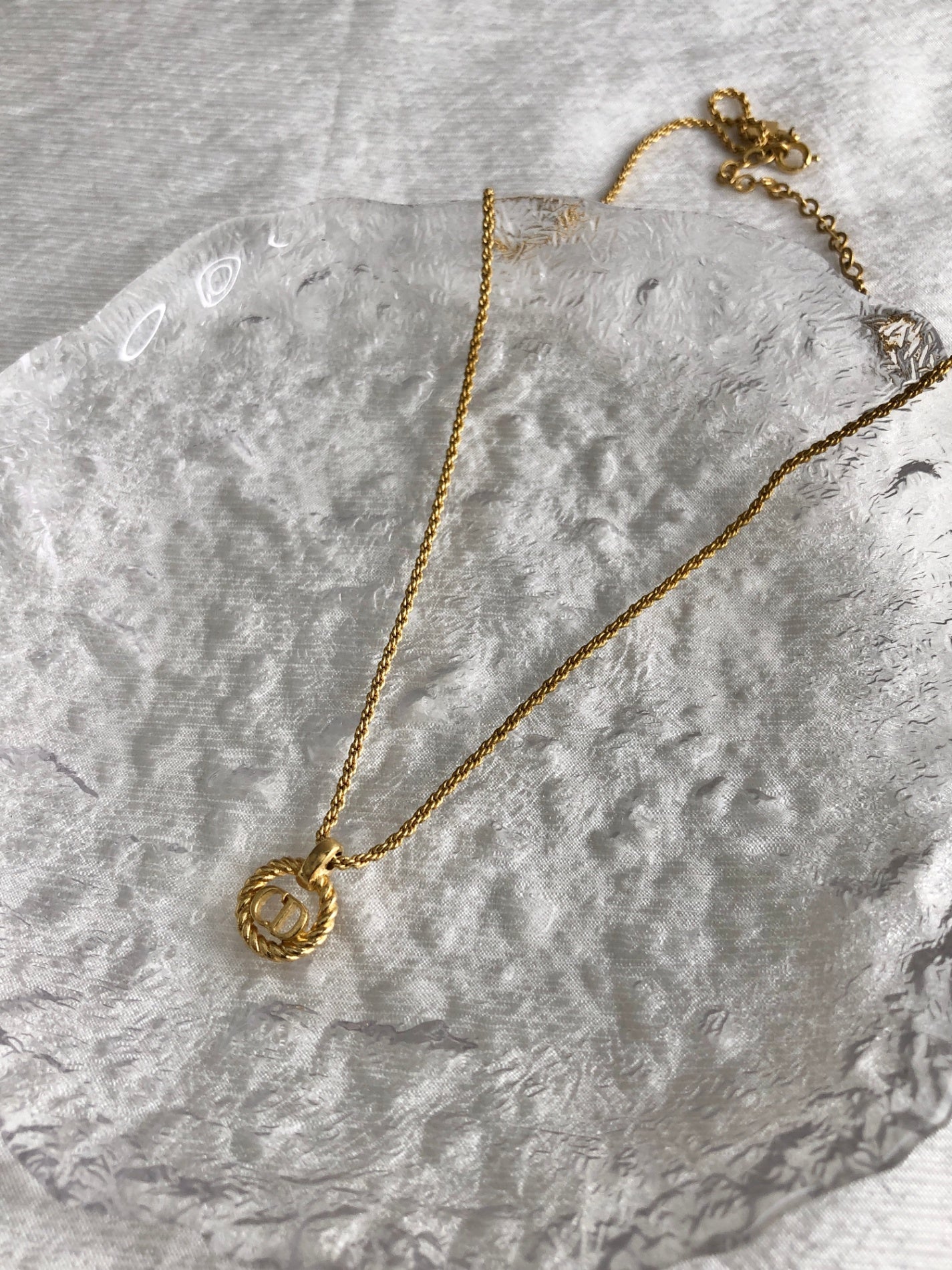 Christian Dior CD Logo Necklace Gold Vintage jcpe2j