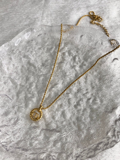 Christian Dior CD Logo Necklace Gold Vintage jcpe2j