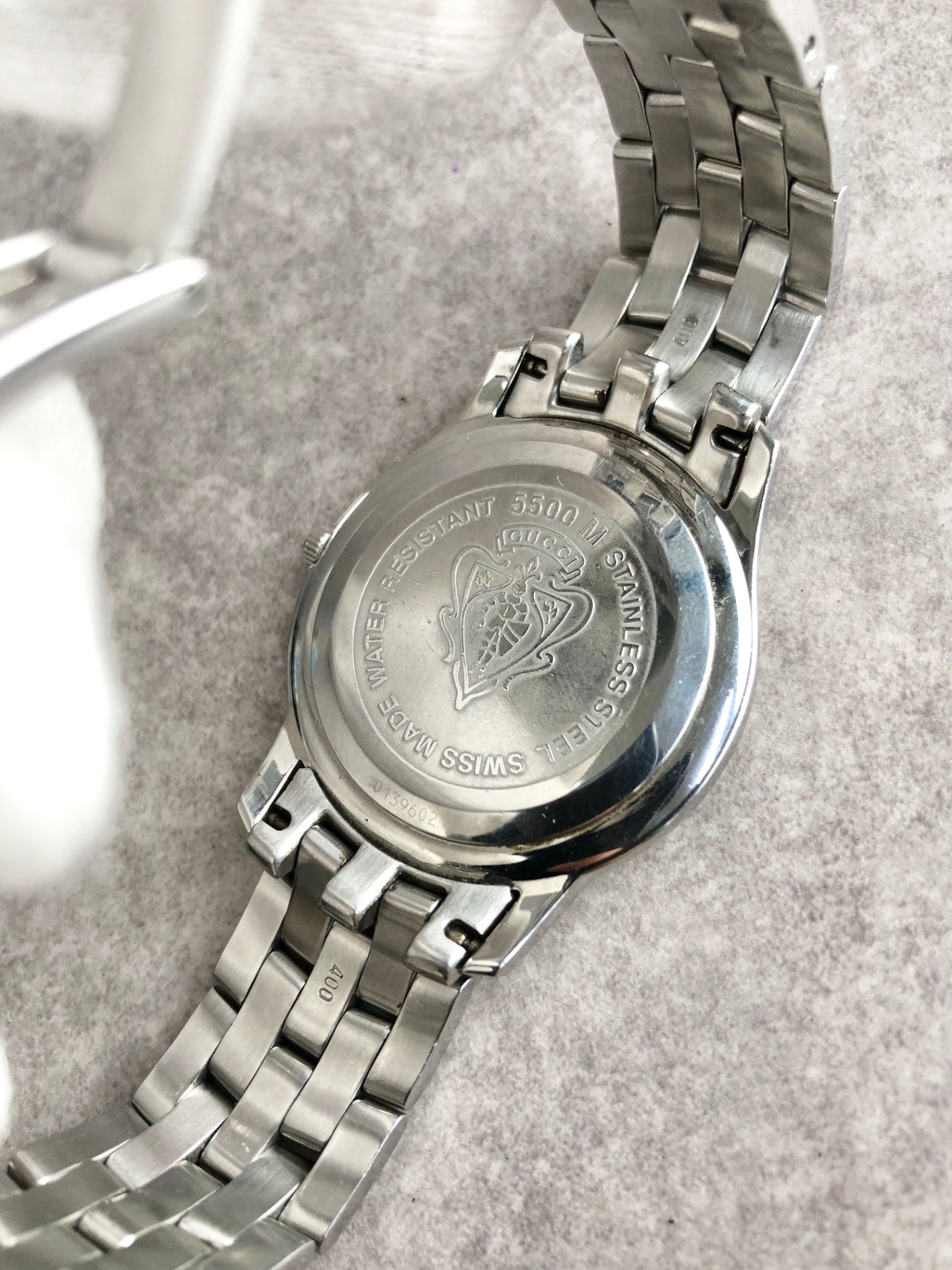 GUCCI Logo Quartz Watch Silver 5500M Vintage d4tcce