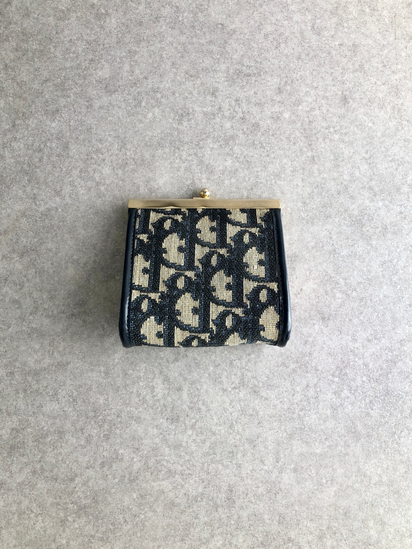 Christian Dior Trotter Metal Clasp Coin Purse Navy Vintage vyt3e7