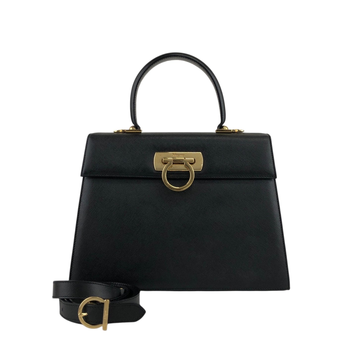 Salvatore Ferragamo Gancini Two-way Handbag Shoulder bag Black Vintage 67icsp