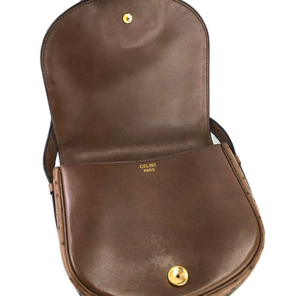 CELINE Triomphe Blason Emblem 鴕鳥皮斜背包單肩包棕色復古 ncpap7 