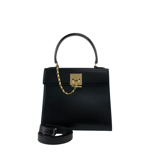 CELINE Gancini Two-way Handbag Shoulder bag Black Vintage r5552p