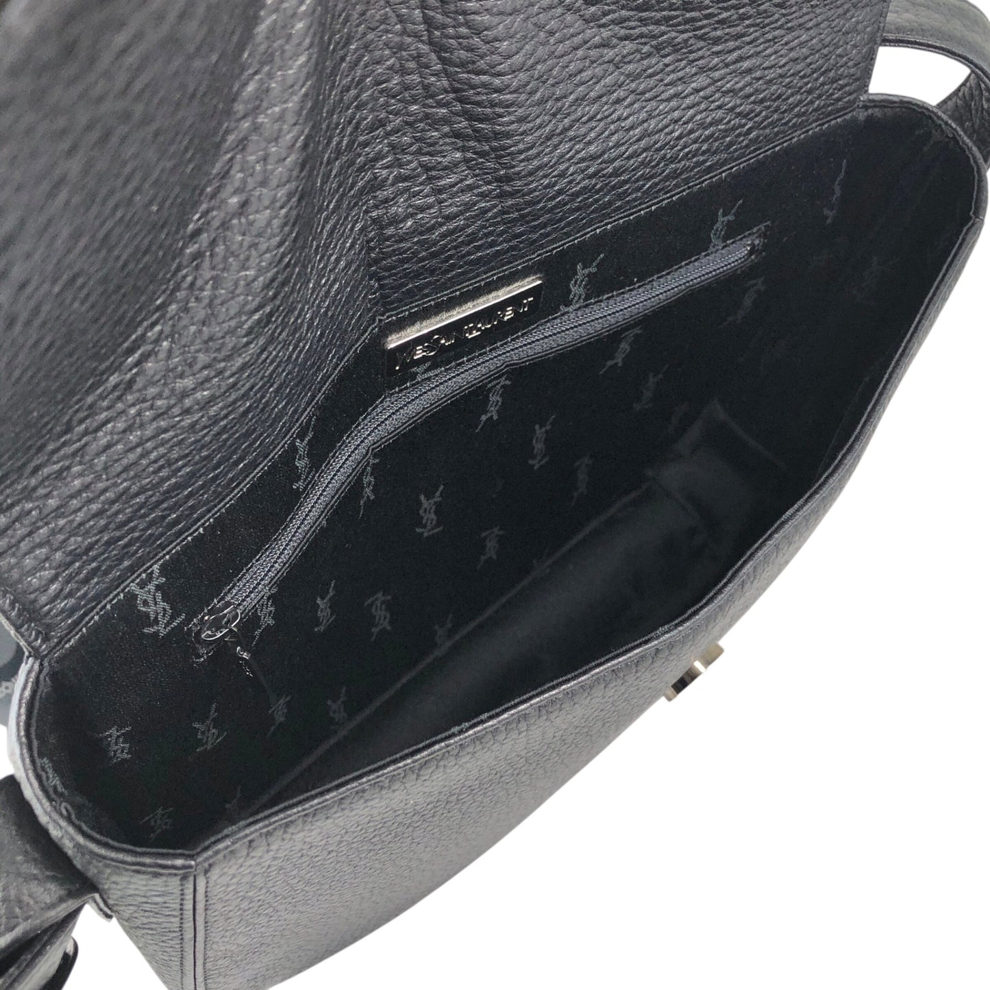 Yves Saint Laurent Logo Front Buckle Shoulder bag Black Vintage f6ymwp