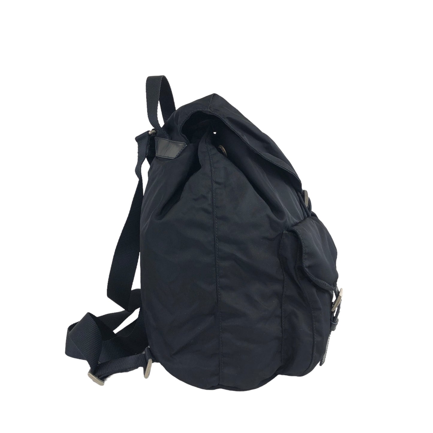 PRADA Triangle Logo Double Pocket Nylon Backpack Black Vintage 7gwefm