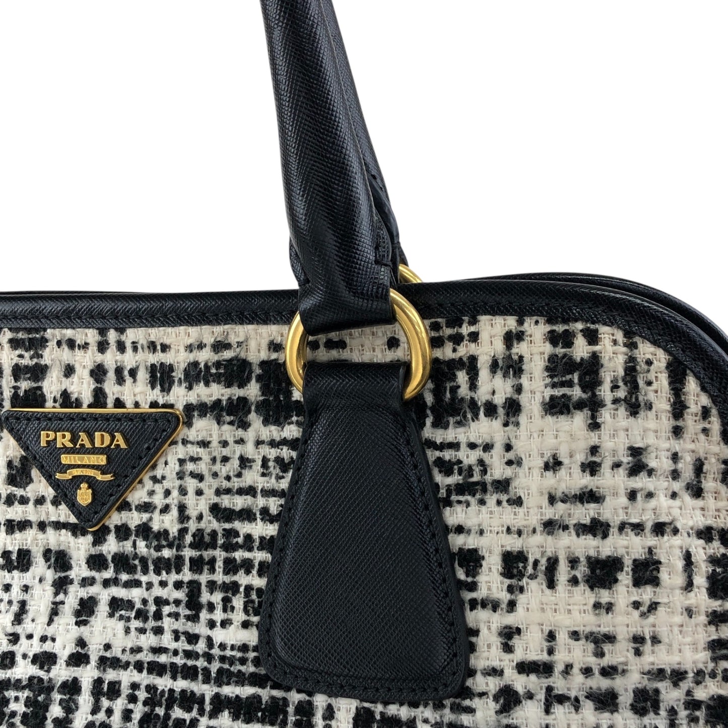 PRADA Triangle Logo Handbag White×Black Vintage xpzwfz