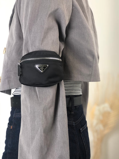 PRADA Tessuto Triangle Logo Handbag  Arm Pouch Black Vintage yhrpz7
