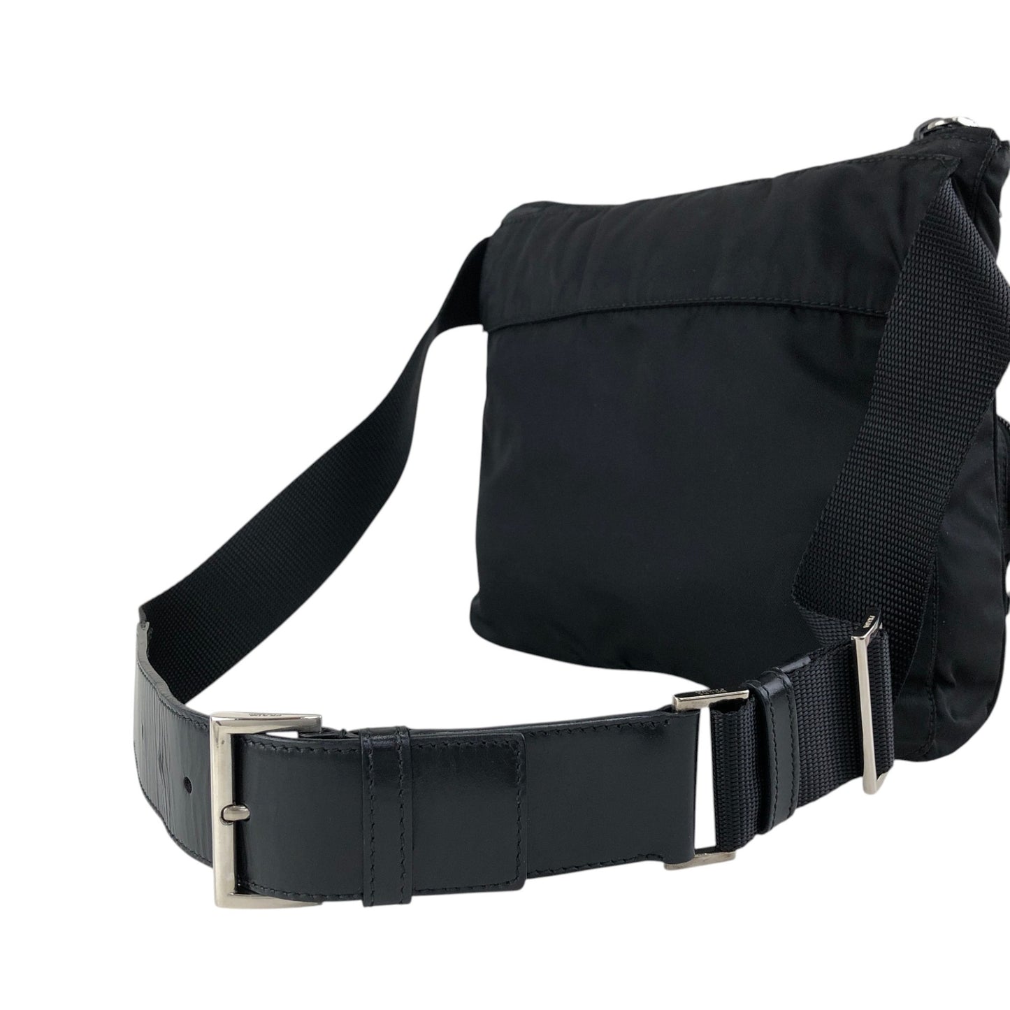 PRADA Tessuto Triangle Logo Front Buckle Front Pocket  Shoulder bag Black Vintage ikphwn