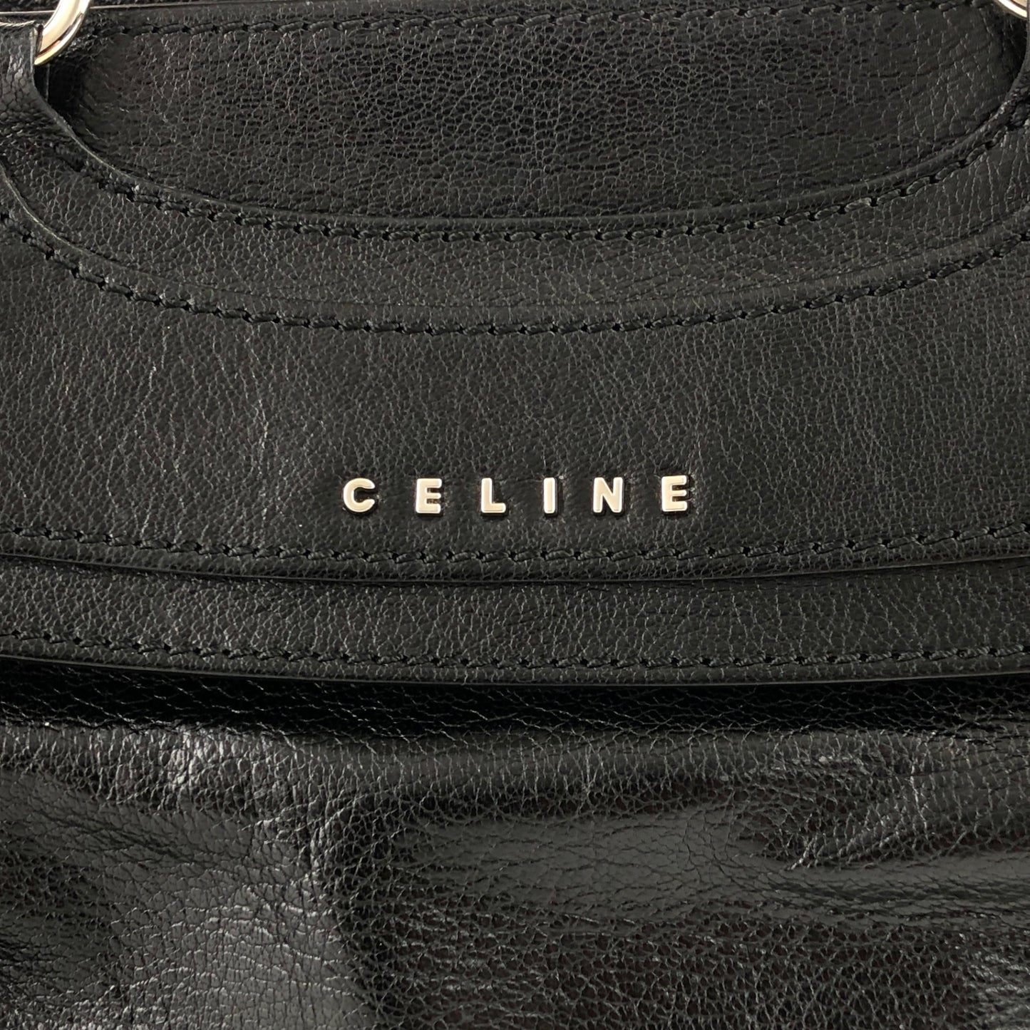 CELINE Logo Handbag Black Vintage p2zgdh