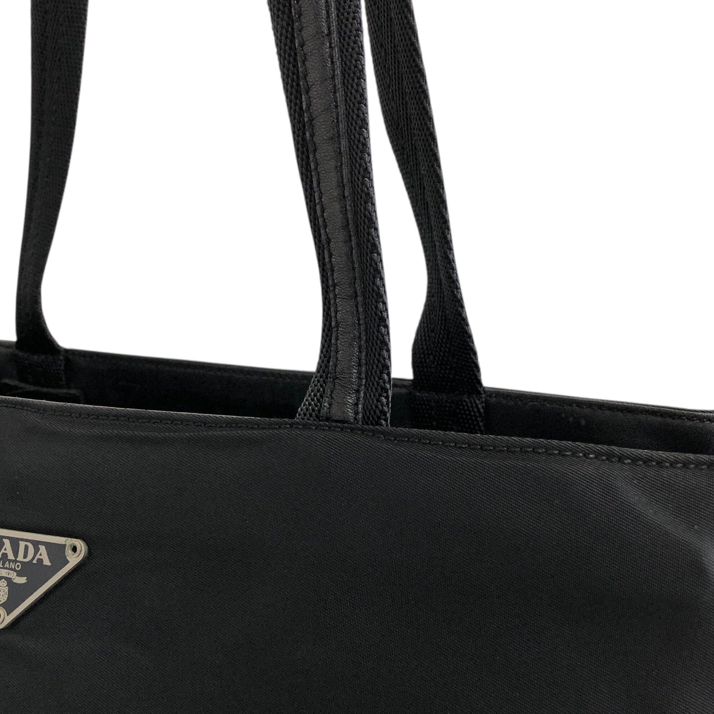 PRADA Tessuto Triangle Logo Totebag Black Vintage 885ief