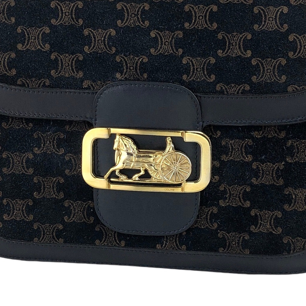 CELINE Triomphe Horse Carriage Shoulder bag Navy Vintage tu7cyw