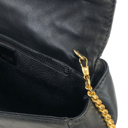 CELINE Triomphe 斜紋鏈條皮革斜背包 黑色 復古 27fj2y 