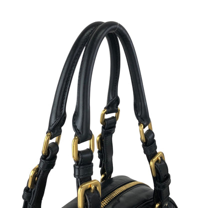 PRADA Logo Embossed Handbag Boston bag Black Vintage nvtnhw