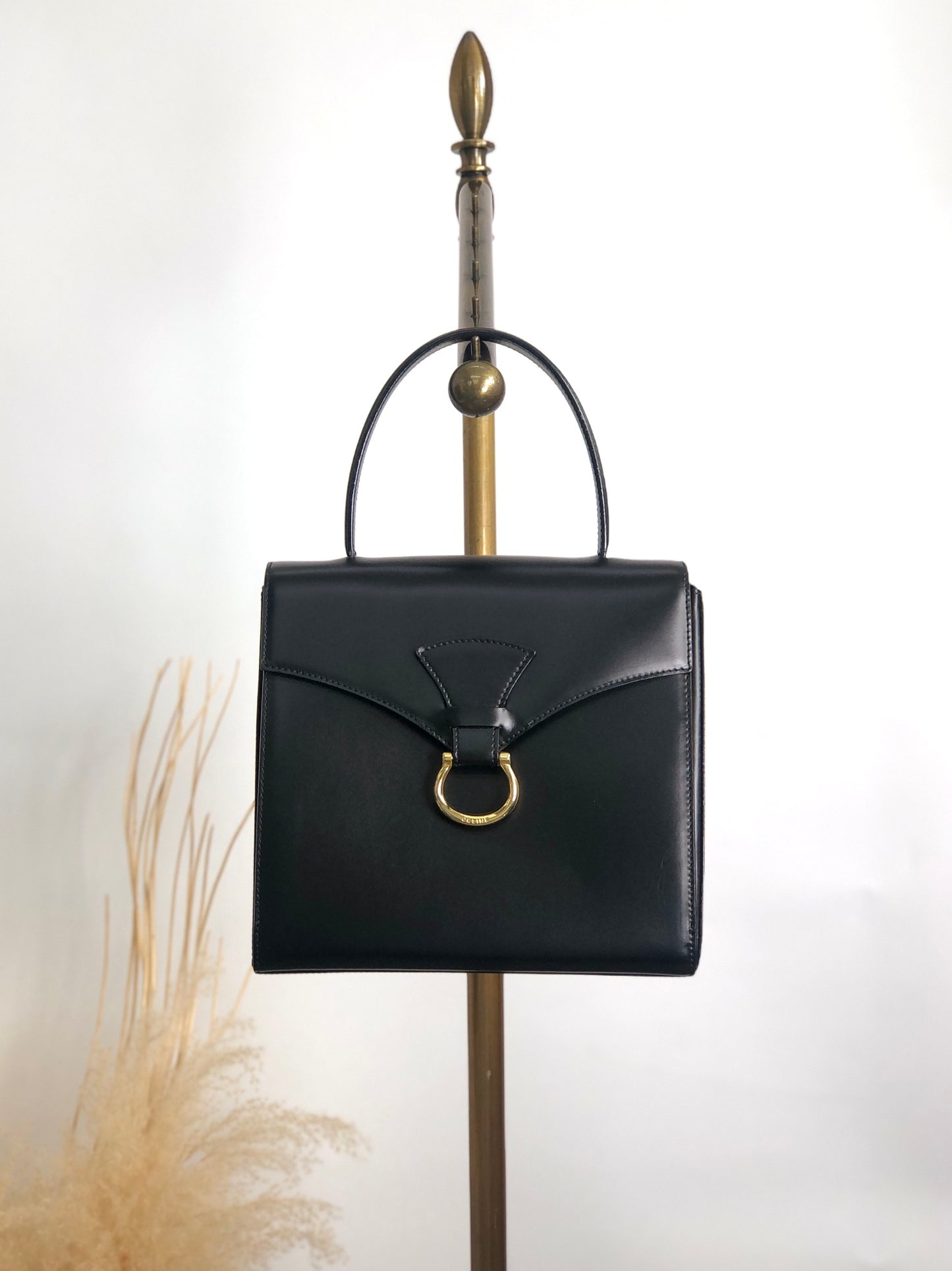 CELINE Horse Bit Top Handle Handbag Black Vintage zbgk75