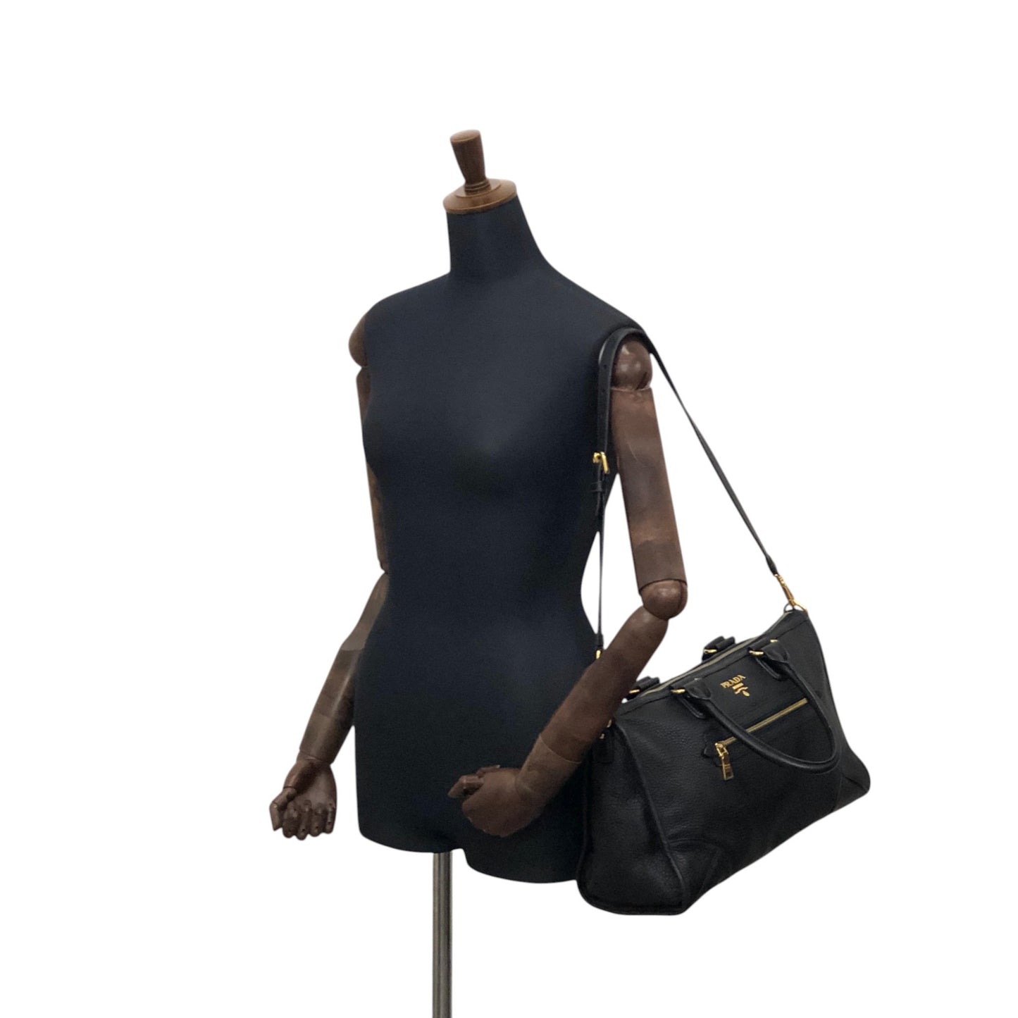 PRADA Logo Two-way Small Boston bag Shoulder bag Black Vintage h5k5fy