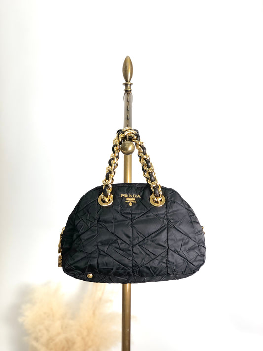 PRADA Logo Chain Handbag Black Vintage bruewc