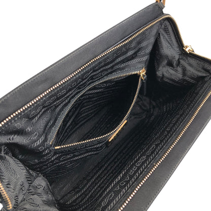PRADA Tessuto Triangle Logo Handbag Black Vintage ahnen6