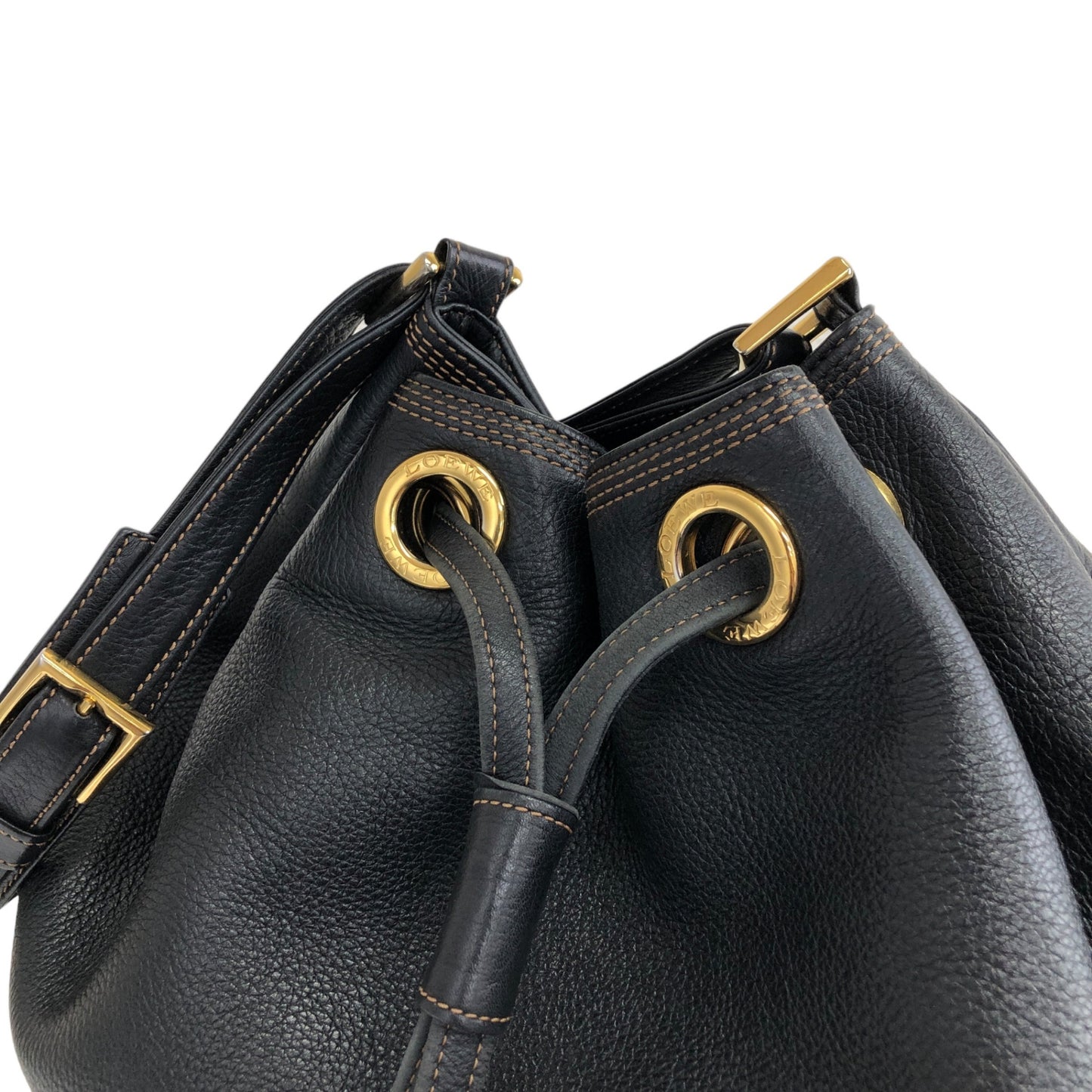 LOEWE Anagram Drawstring Shoulder bag Black Vintage xem44m