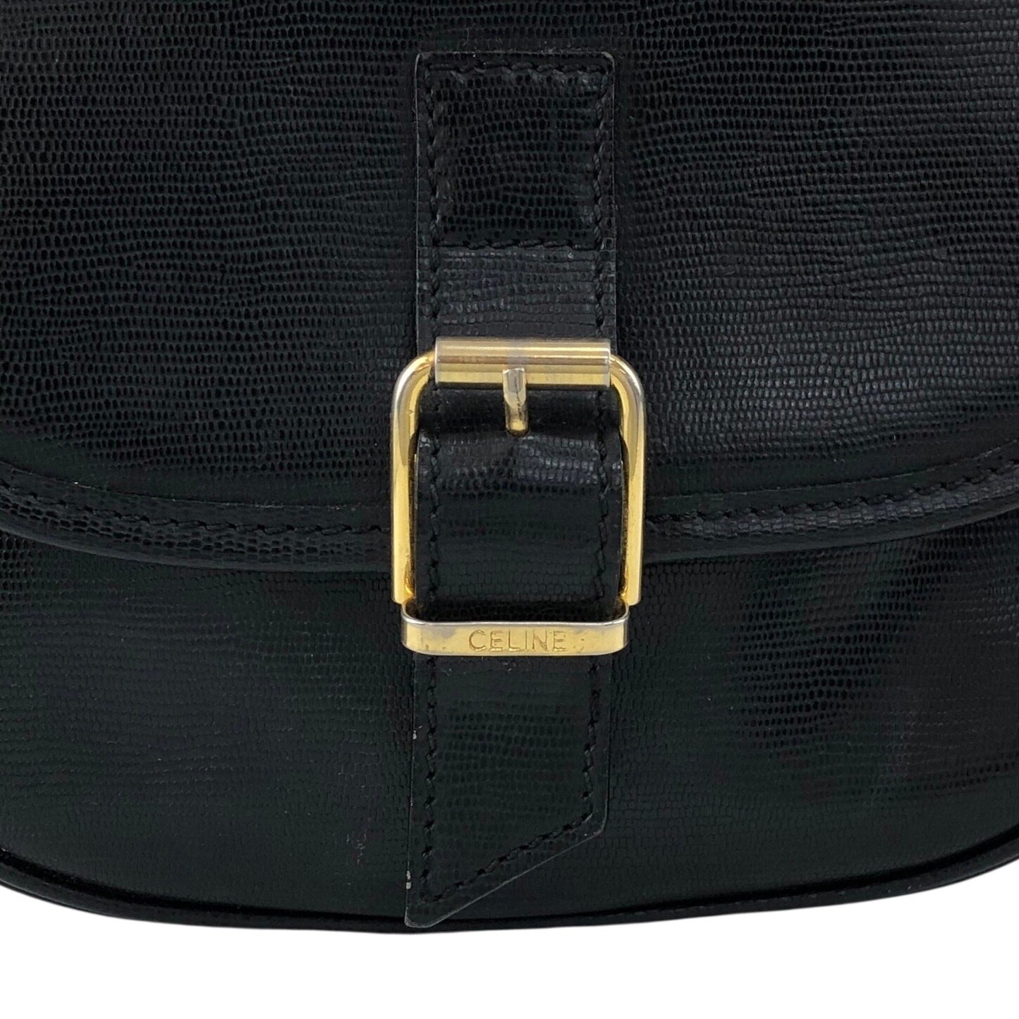 CELINE Front Buckle logo Charm Shoulder bag Black Vintage tpxej8