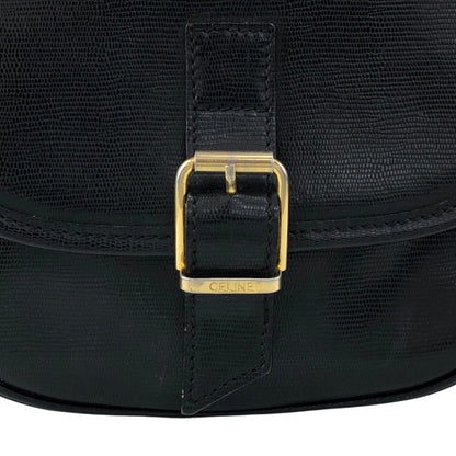 CELINE Front Buckle logo Charm Shoulder bag Black Vintage tpxej8