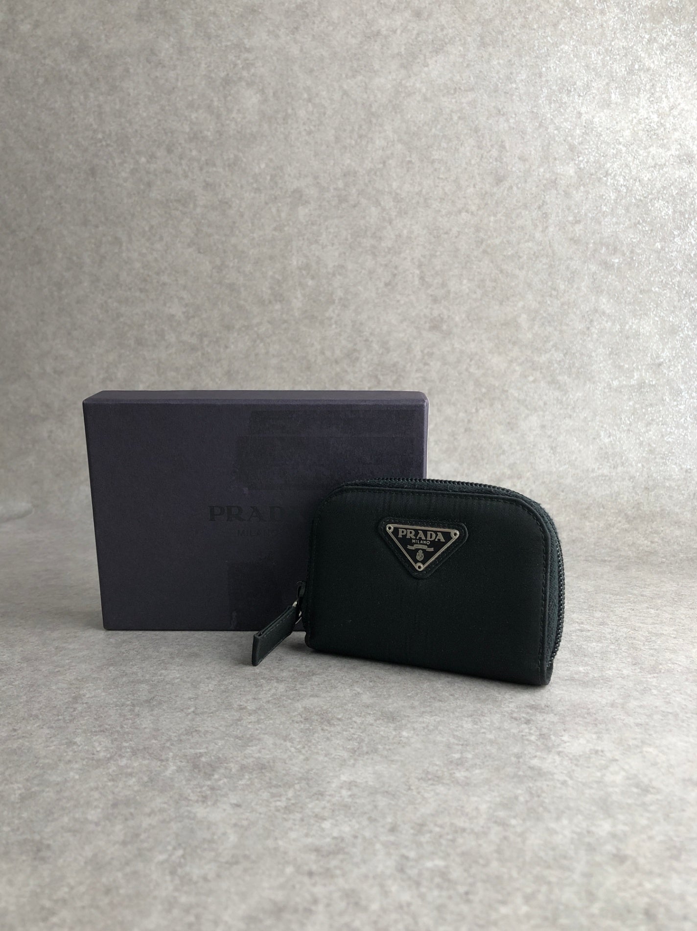 PRADA Tessuto Triangle Logo Coin Purse Black Vintage 4nbjju