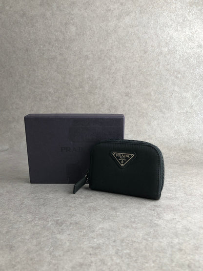 PRADA Tessuto Triangle Logo Coin Purse Black Vintage 4nbjju