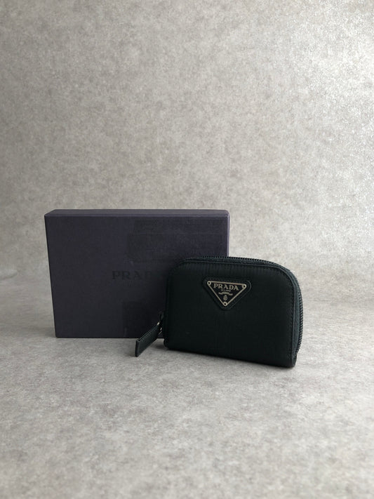 PRADA Tessuto Triangle Logo Coin Purse Black Vintage 4nbjju