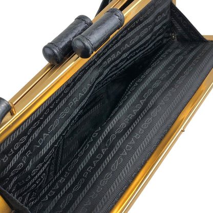 PRADA Triangle Logo Metal Clasp Handbag Black Vintage caemtz