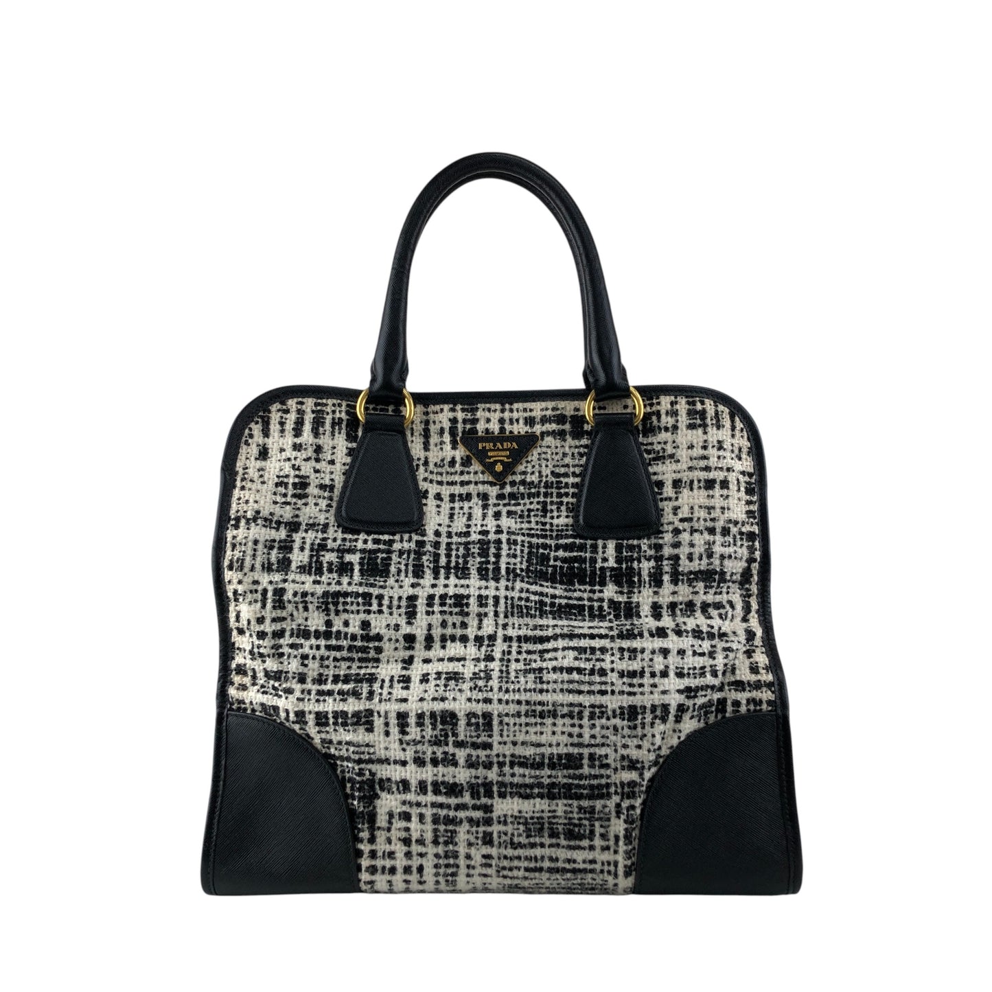 PRADA Triangle Logo Handbag White×Black Vintage xpzwfz