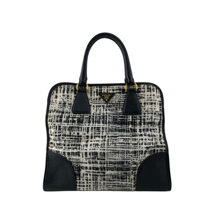 PRADA Triangle Logo Handbag White×Black Vintage xpzwfz