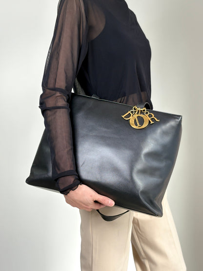 Christian Dior Logo Charm Handbag Totebag Black Vintage jimcsr