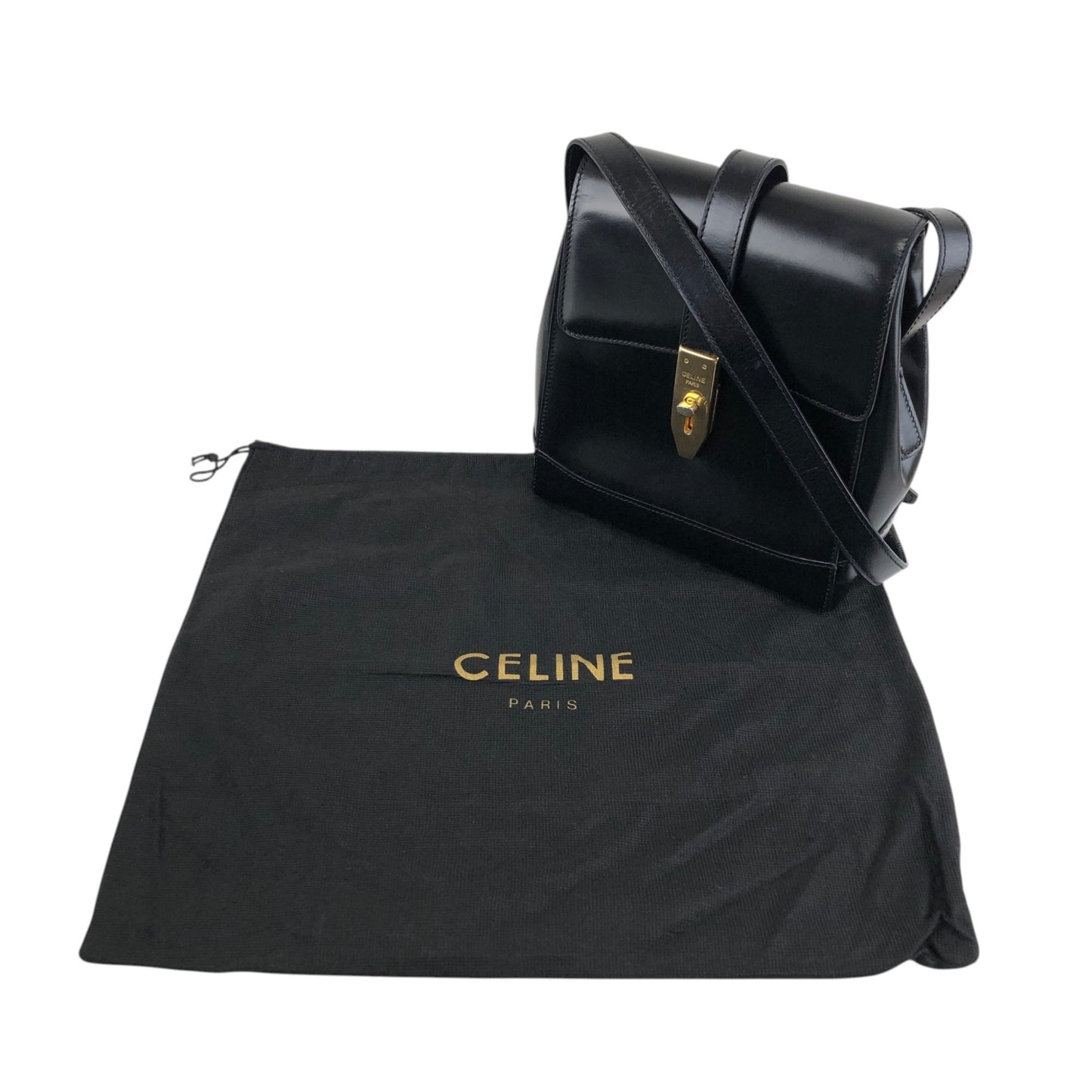 CELINE Turn Lock Small Shoulder bag Black Vintage gn73rb