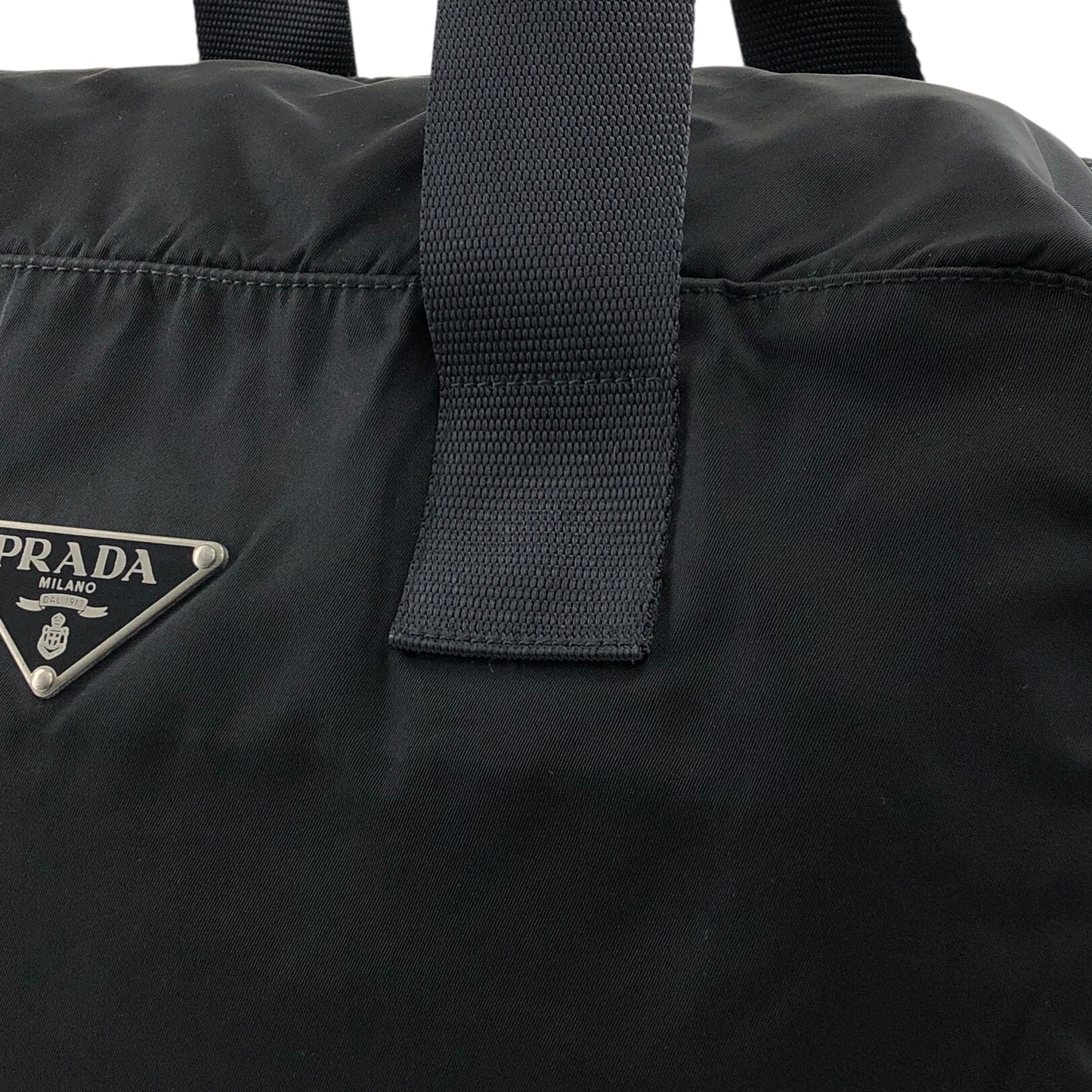 PRADA Tessuto Triangle Logo Handbag Boston bag Black Vintage ycwtum