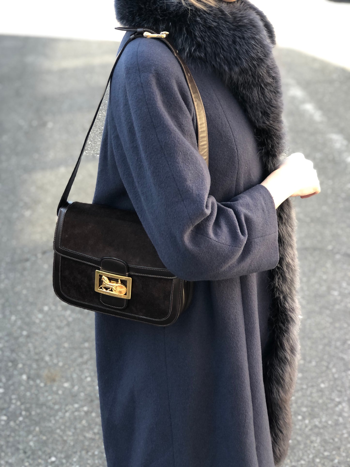 CELINE Horse Carriage Shoulder bag Brown Vintage 8kncfy