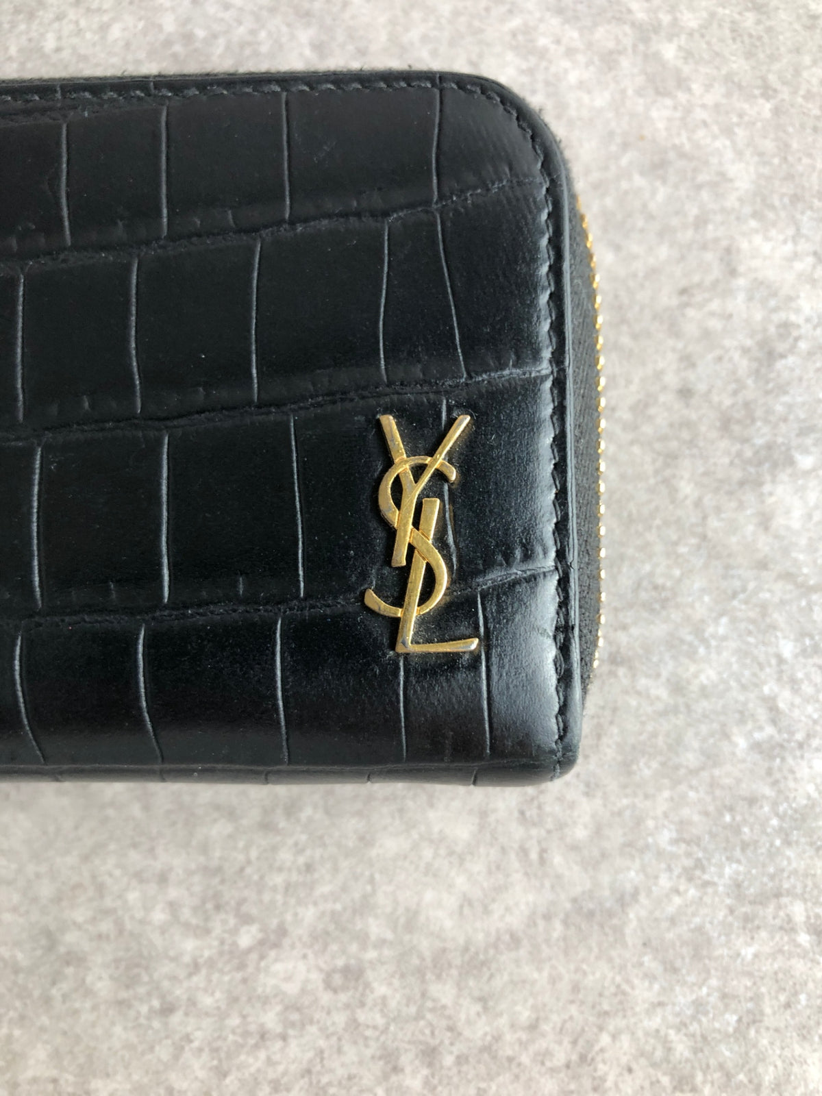 Yves Saint Laurent YSL Logo Coin Purse Black Vintage 3ra84p