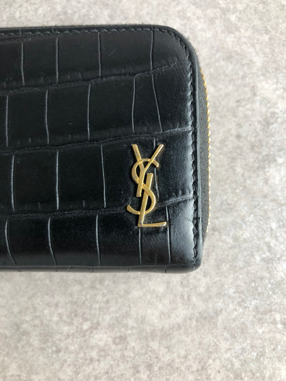 Yves Saint Laurent YSL Logo Coin Purse Black Vintage 3ra84p