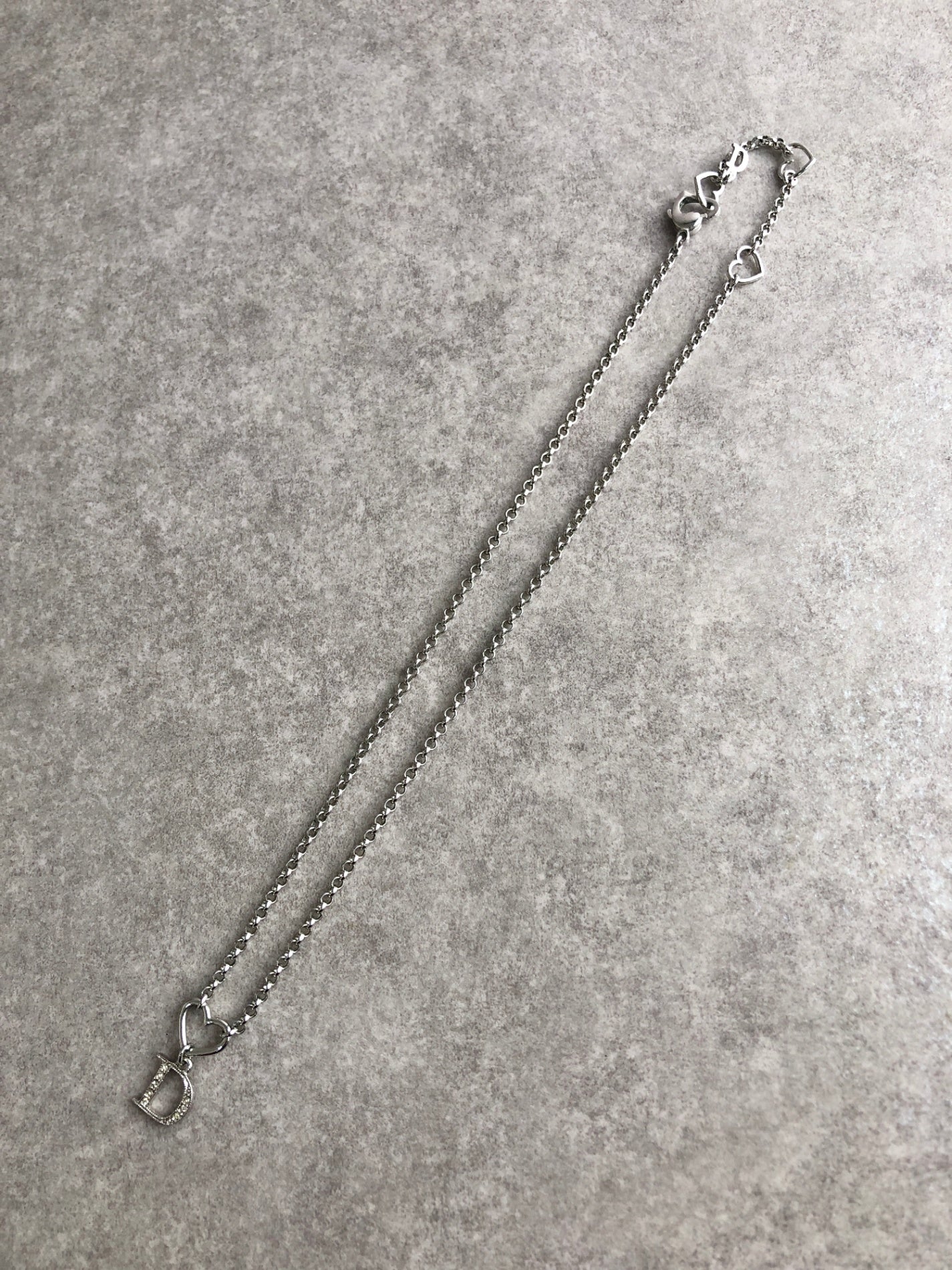 Christian Dior Heart Motif Rhinestone Necklace Silver Vintage h7edxg