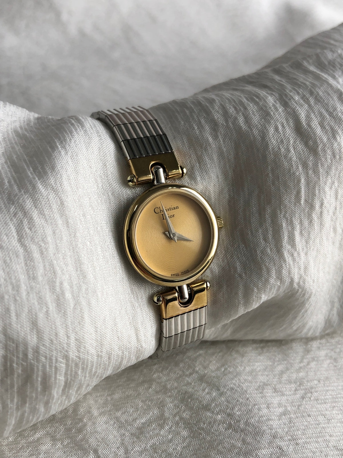 Christian Dior Logo Quartz Watch Silver×Gold 3025 Vintage h2x5fz
