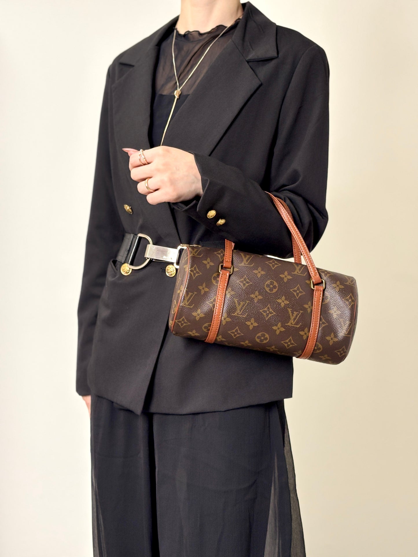 LOUIS VUITTON Monogram Handbag Brown Vintage dwmmh5