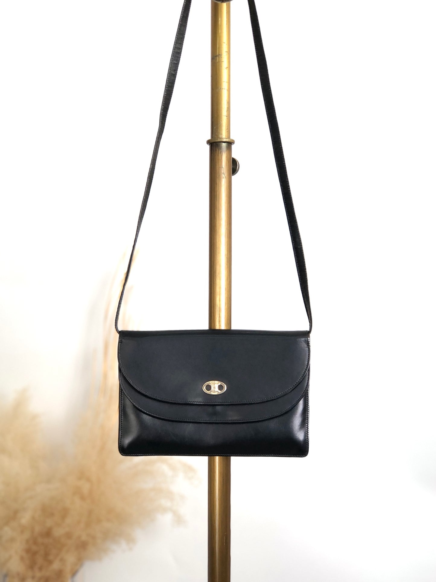 CELINE Blason Shoulder bag Black Vintage 3awaev