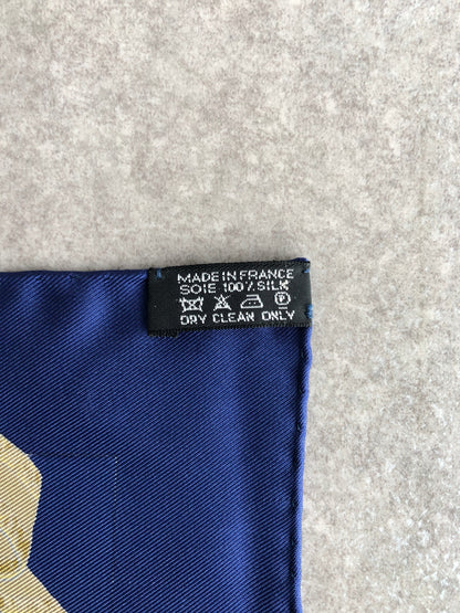 HERMES SILK Scarf Navy×Gold Le Mors à la Conetable Vintage gxjjt2